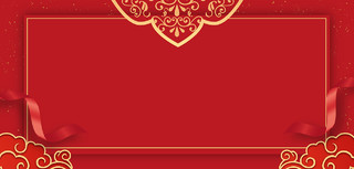 红色中国风雕花边框金箔背景板庆典PPT海报banner背景